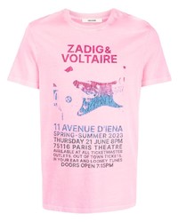 rosa bedrucktes T-Shirt mit einem Rundhalsausschnitt von Zadig & Voltaire