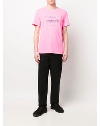 rosa bedrucktes T-Shirt mit einem Rundhalsausschnitt von Zadig & Voltaire