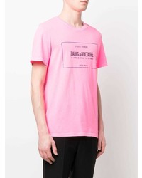 rosa bedrucktes T-Shirt mit einem Rundhalsausschnitt von Zadig & Voltaire