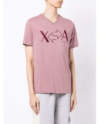 rosa bedrucktes T-Shirt mit einem V-Ausschnitt von Armani Exchange