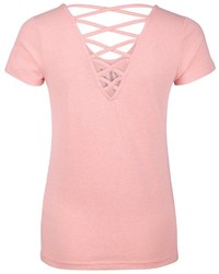 rosa bedrucktes T-Shirt mit einem V-Ausschnitt von myMo