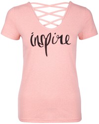 rosa bedrucktes T-Shirt mit einem V-Ausschnitt von myMo