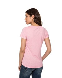 rosa bedrucktes T-Shirt mit einem V-Ausschnitt von SOCCX