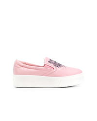 rosa bestickte Slip-On Sneakers aus Leder