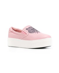 rosa bestickte Slip-On Sneakers aus Leder von Kenzo