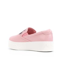 rosa bestickte Slip-On Sneakers aus Leder von Kenzo