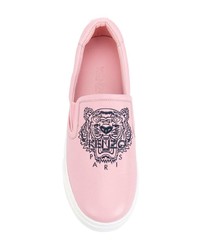 rosa bestickte Slip-On Sneakers aus Leder von Kenzo