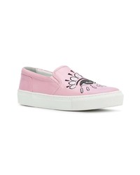 rosa bestickte Slip-On Sneakers aus Leder von Kenzo