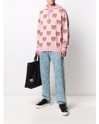 rosa bestickter Pullover mit einem Kapuze von Moschino