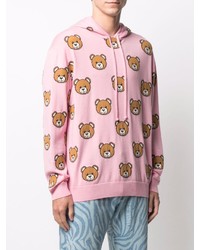 rosa bestickter Pullover mit einem Kapuze von Moschino