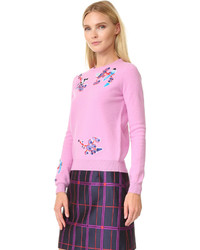 rosa bestickter Pullover mit einem Rundhalsausschnitt von Carven