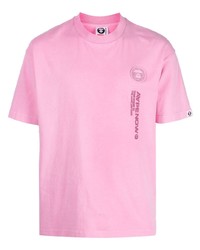 rosa besticktes T-Shirt mit einem Rundhalsausschnitt von AAPE BY A BATHING APE