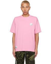 rosa besticktes T-Shirt mit einem Rundhalsausschnitt von AAPE BY A BATHING APE