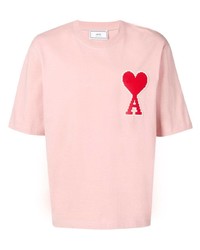 rosa besticktes T-Shirt mit einem Rundhalsausschnitt von Ami Paris