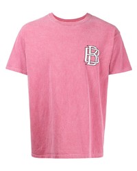 rosa besticktes T-Shirt mit einem Rundhalsausschnitt von Blood Brother