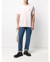 rosa besticktes T-Shirt mit einem Rundhalsausschnitt von MAISON KITSUNÉ