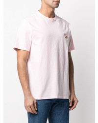 rosa besticktes T-Shirt mit einem Rundhalsausschnitt von MAISON KITSUNÉ