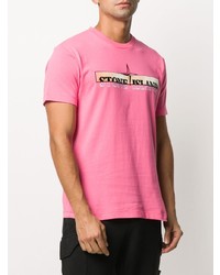 rosa besticktes T-Shirt mit einem Rundhalsausschnitt von Stone Island