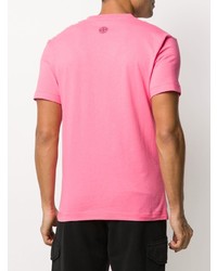 rosa besticktes T-Shirt mit einem Rundhalsausschnitt von Stone Island