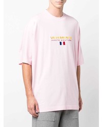 rosa besticktes T-Shirt mit einem Rundhalsausschnitt von Vetements