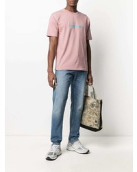 rosa besticktes T-Shirt mit einem Rundhalsausschnitt von Stone Island