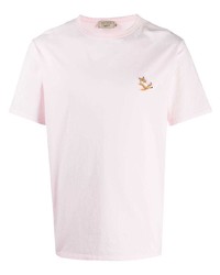 rosa besticktes T-Shirt mit einem Rundhalsausschnitt von MAISON KITSUNÉ