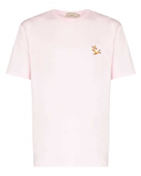 rosa besticktes T-Shirt mit einem Rundhalsausschnitt von MAISON KITSUNÉ