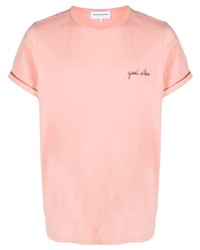 rosa besticktes T-Shirt mit einem Rundhalsausschnitt von Maison Labiche