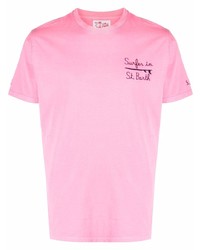 rosa besticktes T-Shirt mit einem Rundhalsausschnitt von MC2 Saint Barth
