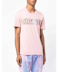 rosa besticktes T-Shirt mit einem Rundhalsausschnitt von Moschino