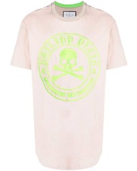rosa besticktes T-Shirt mit einem Rundhalsausschnitt von Philipp Plein
