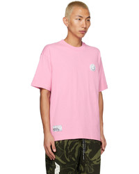 rosa besticktes T-Shirt mit einem Rundhalsausschnitt von AAPE BY A BATHING APE