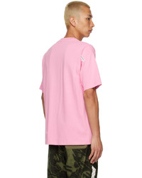 rosa besticktes T-Shirt mit einem Rundhalsausschnitt von AAPE BY A BATHING APE