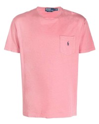 rosa besticktes T-Shirt mit einem Rundhalsausschnitt von Polo Ralph Lauren