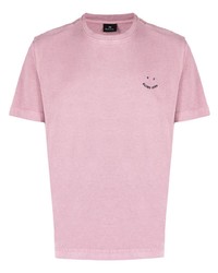 rosa besticktes T-Shirt mit einem Rundhalsausschnitt von PS Paul Smith