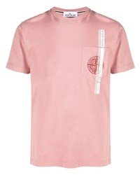 rosa besticktes T-Shirt mit einem Rundhalsausschnitt von Stone Island