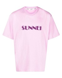 rosa besticktes T-Shirt mit einem Rundhalsausschnitt von Sunnei