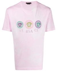 rosa besticktes T-Shirt mit einem Rundhalsausschnitt von Versace