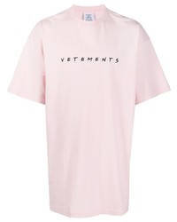 rosa besticktes T-Shirt mit einem Rundhalsausschnitt von Vetements