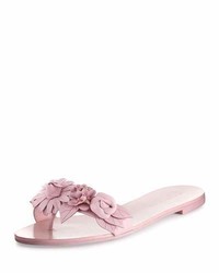rosa flache Sandalen aus Leder mit Blumenmuster