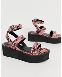 rosa flache Sandalen aus Leder mit Schlangenmuster von SIMMI Shoes