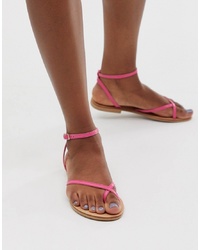 rosa flache Sandalen aus Leder von ASOS DESIGN