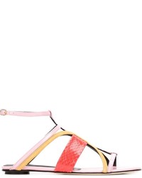 rosa flache Sandalen aus Leder von Oscar de la Renta