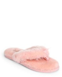 rosa flache Sandalen aus Pelz