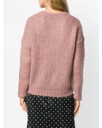 rosa flauschiger Pullover mit einem Rundhalsausschnitt von Alysi