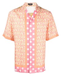 rosa gepunktetes Seide Kurzarmhemd von Versace