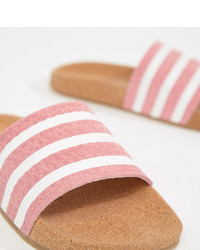 rosa horizontal gestreifte flache Sandalen aus Leder