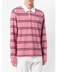 rosa horizontal gestreifter Polo Pullover von Stussy