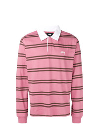 rosa horizontal gestreifter Polo Pullover von Stussy