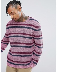 rosa horizontal gestreifter Pullover mit einem Rundhalsausschnitt